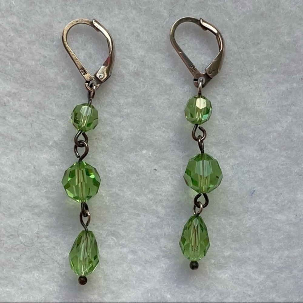 925 Sterling Silver Lime Green Crystal Beaded Dangling Ball Drop Earrings NEW